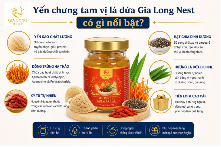 Yến chưng tam vị lá dứa